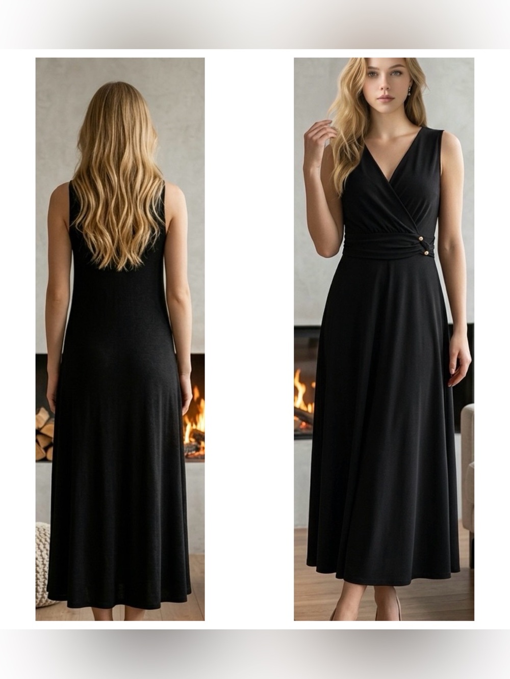 KupCake  Women’s Sz 14W Black Jersey knit Sleeveless faux Wrap Midi Dress Black